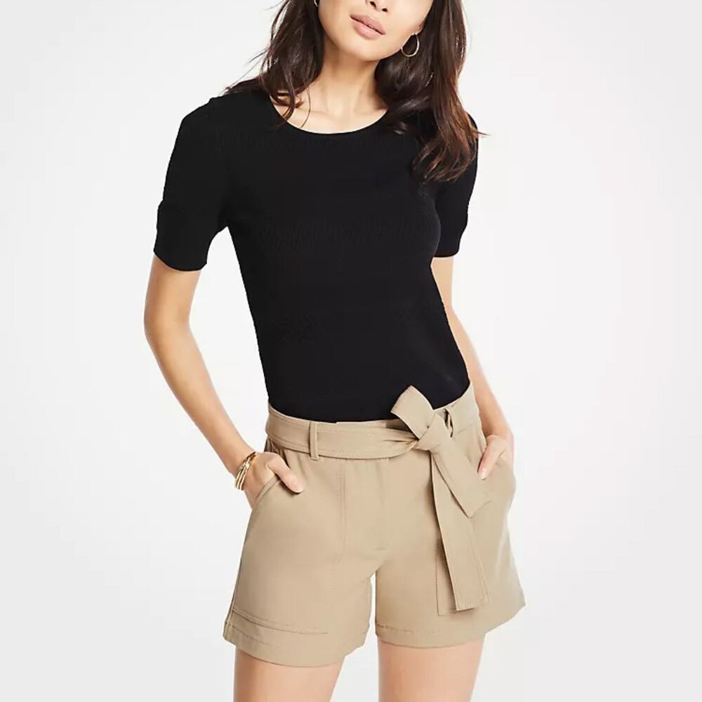 Ann Taylor Marina Tie Waist Shorts Khaki Sz 18 NWT